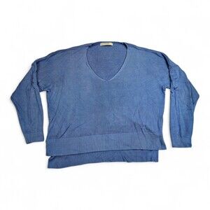 Amalfitana Light Blue V-Neck Sweater One Size Ribbed Hem